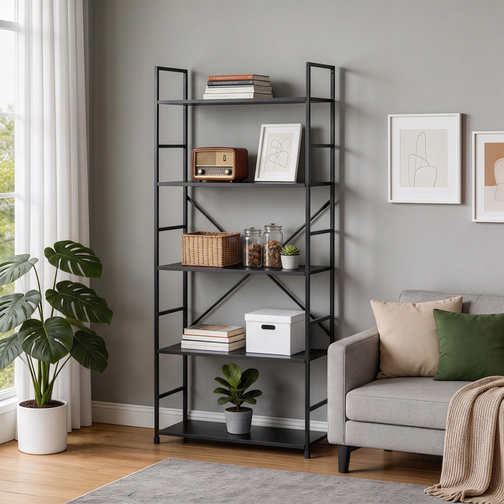 Bibliotekë Manlo pakoworld metal i zi 58.6x23.5x144cm