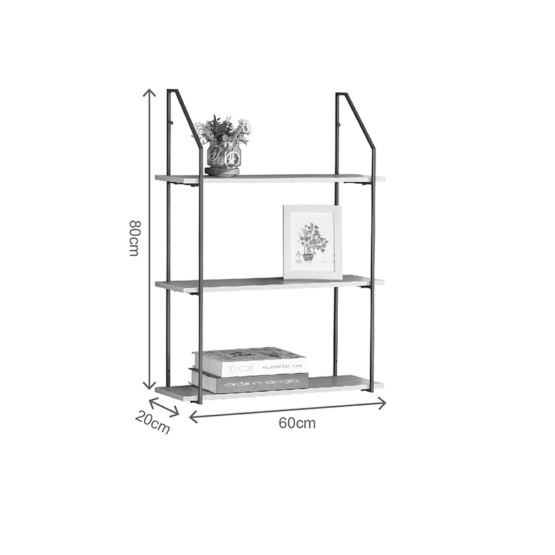 Raft muri Fema pakoworld OAK me metal të zi 60x20x80cm