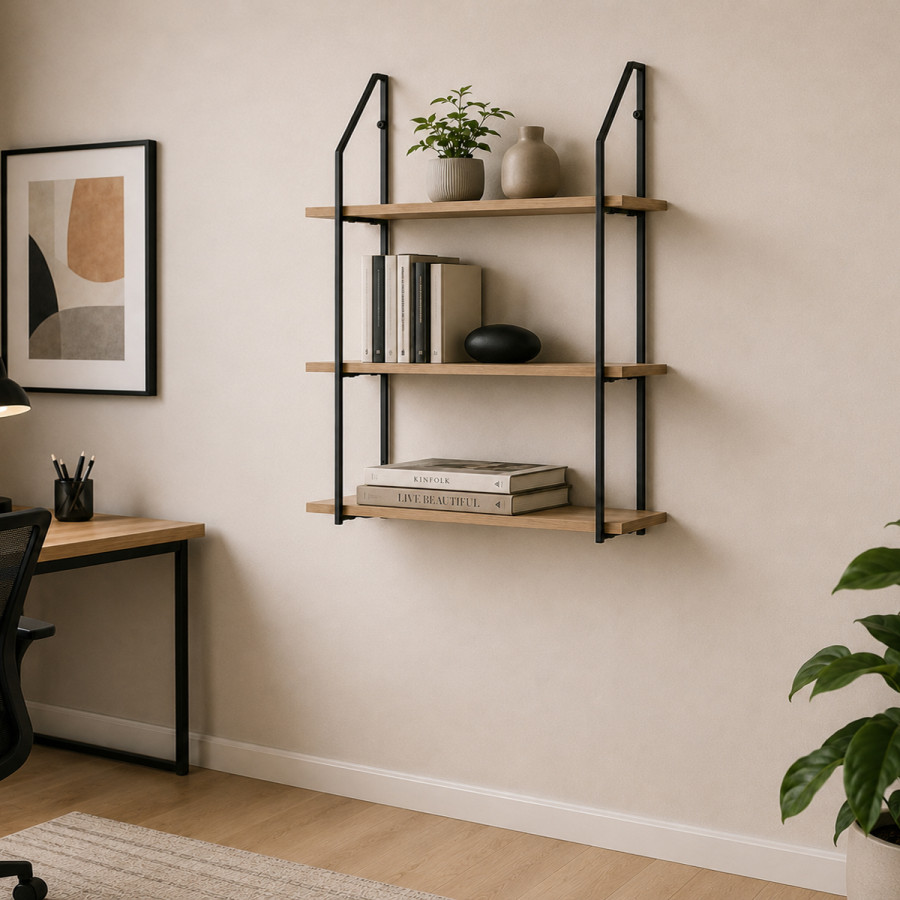 Raft muri Fema pakoworld OAK me metal të zi 60x20x80cm