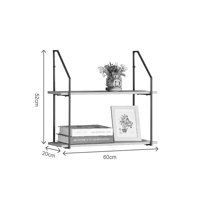 Raft muri Fema pakoworld OAK me metal të zi 60x20x52cm