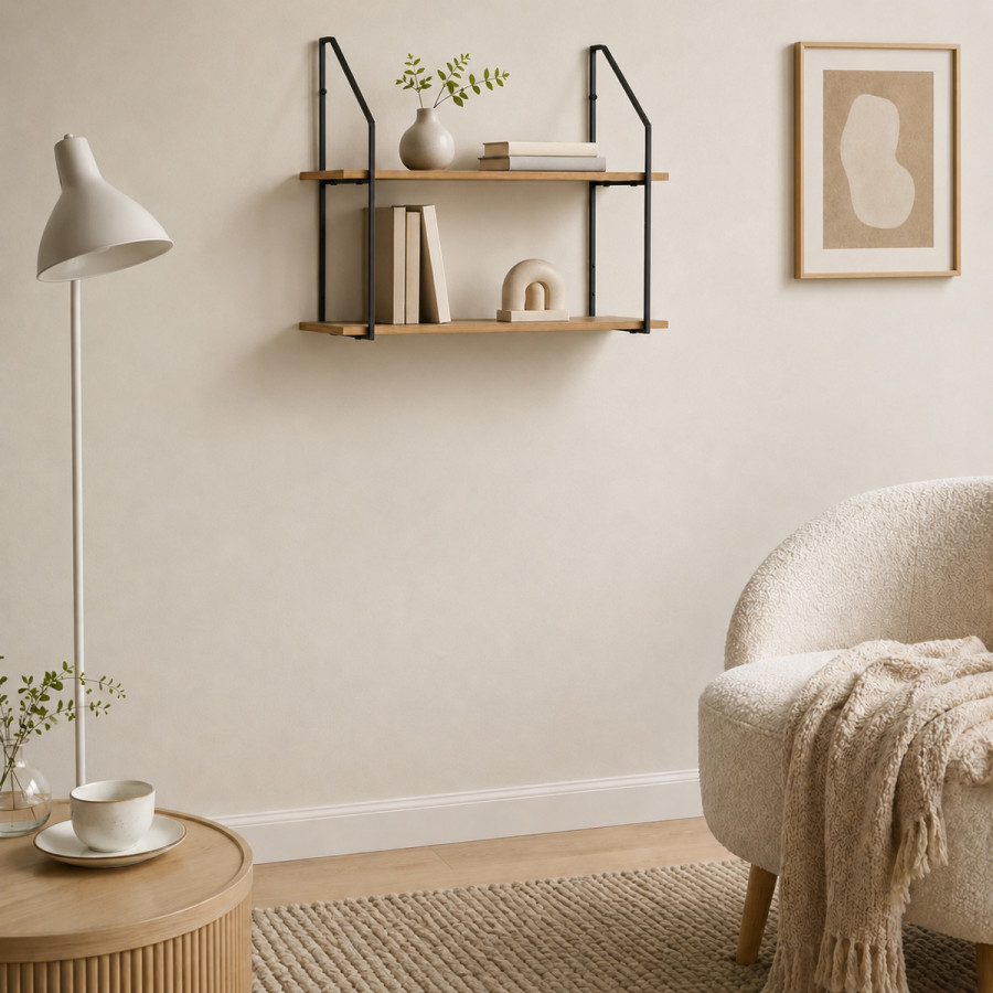 Raft muri Fema pakoworld OAK me metal të zi 60x20x52cm