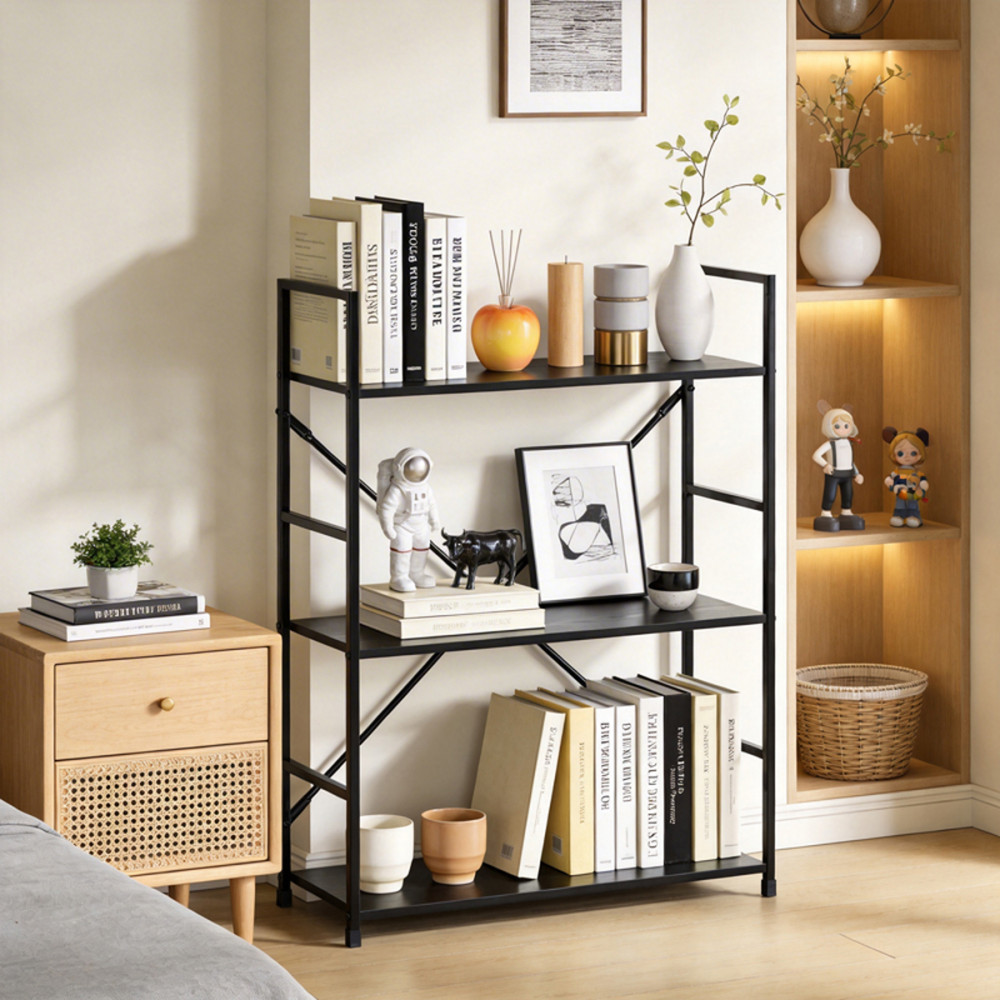 Bibliotekë-raft Manlo pakoworld metal i zi 58.6x23.5x80cm