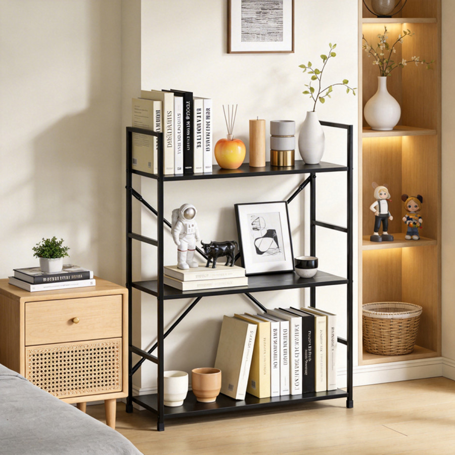 Bibliotekë-raft Manlo pakoworld metal i zi 58.6x23.5x80cm