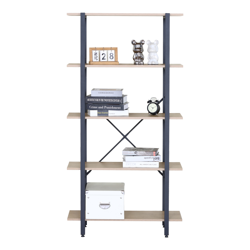 Bibliotekë Nebranzo pakoworld OAK me metal të zi 80x34x155.3cm