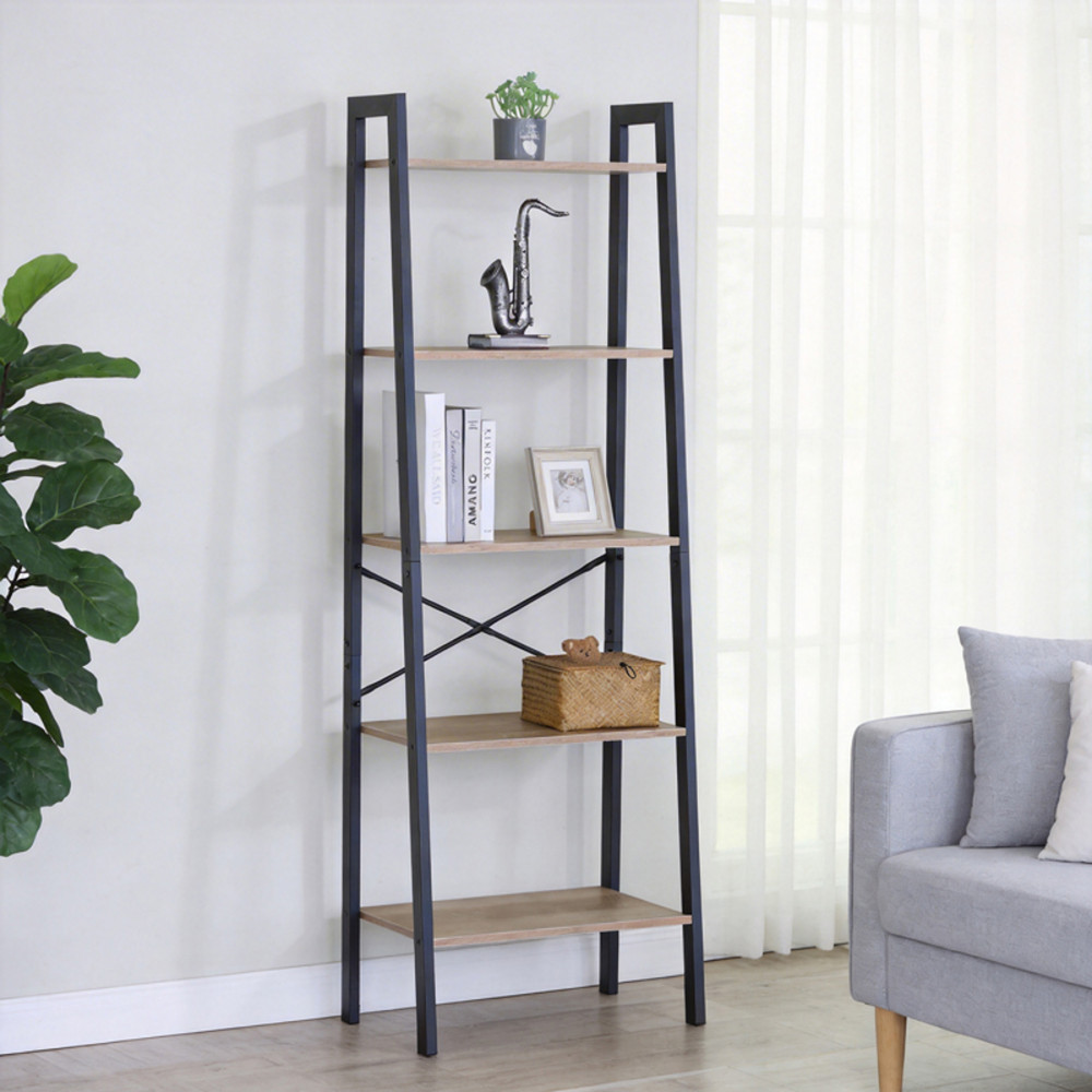 Bibliotekë Jebia pakoworld OAK me metal të zi 56x37x172.2cm