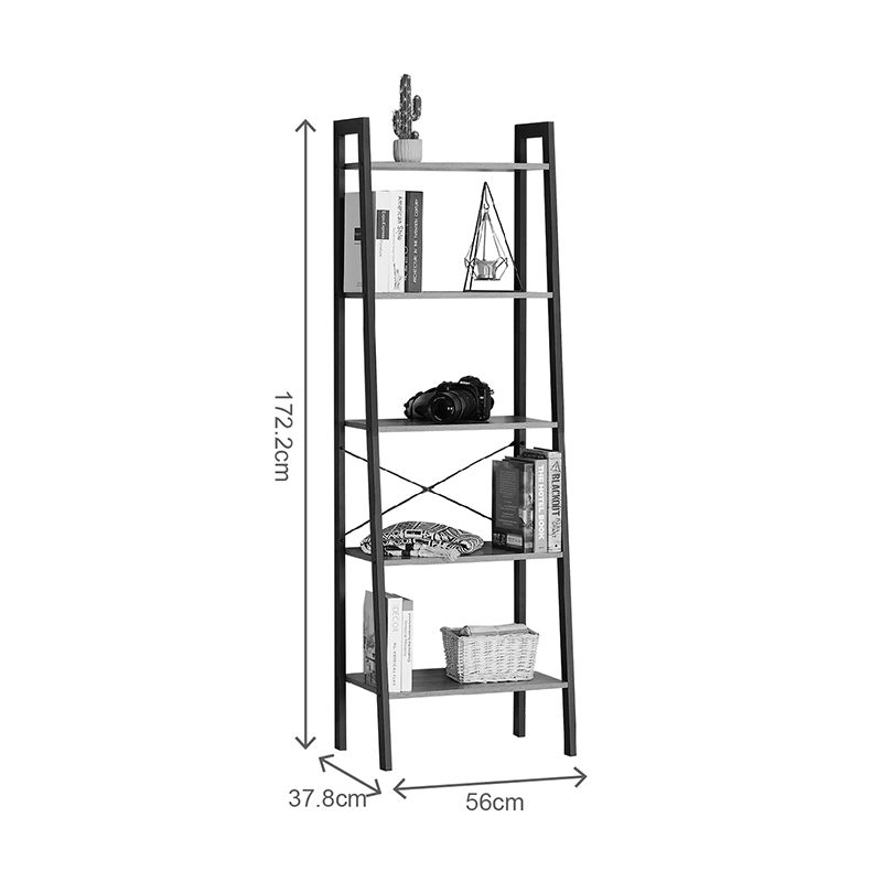 Bibliotekë Jebia pakoworld OAK me metal të zi 56x37x172.2cm