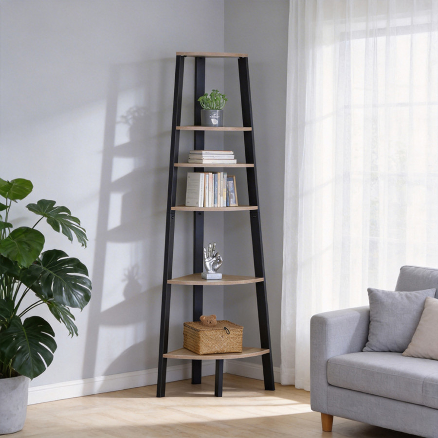 Bibliotekë këndi Arvia pakoworld OAK me metal të zi 53.4x37.8x160.3cm