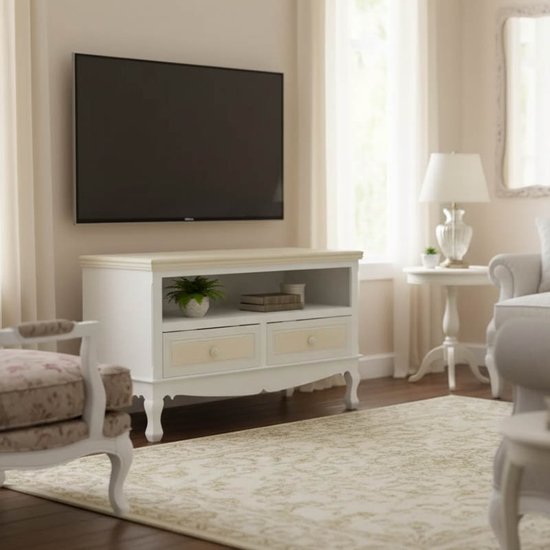 Komodin TV Joliene Inart ngjyrë natyrale-e bardhë antike mdf 100x42x61cm