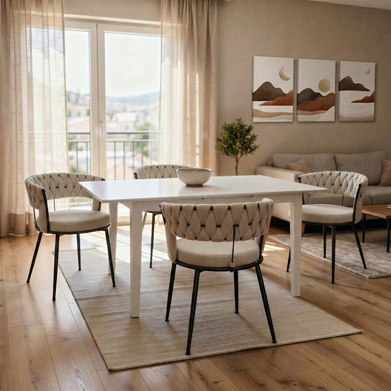 Tavolinë druri e zgjerueshme Mabor pakoworld në ngjyrë të bardhë 120-150x80x73.8cm