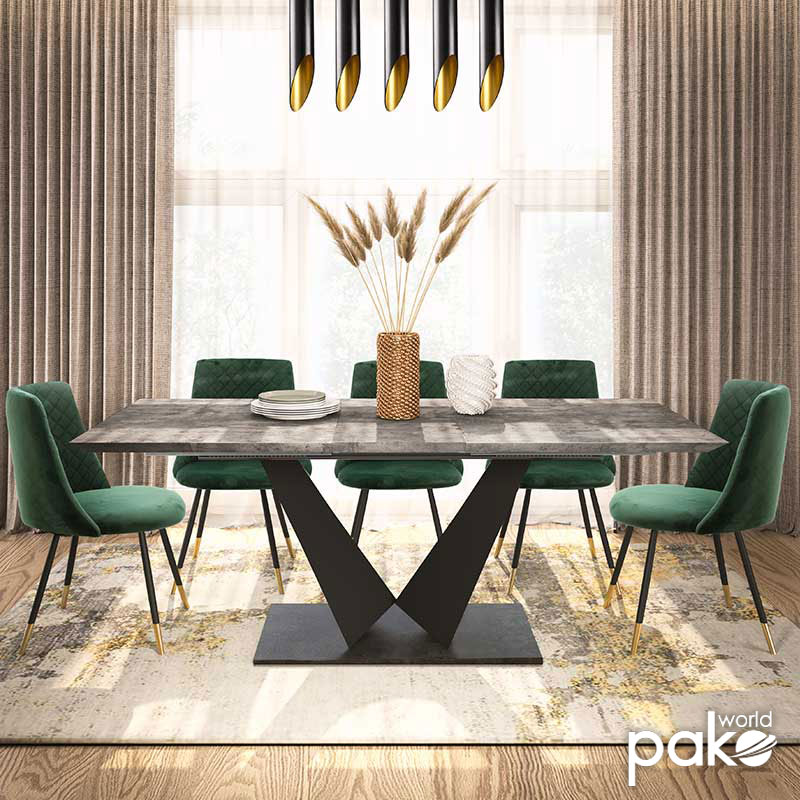 Gordon pakoworld tavolinë zgjeruese çimento gri - këmbë metalike e zezë 160-200x90x75cm