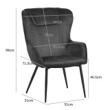 Kolltuk me mbështetëse këmbësh Rueda pakoworld kadife në nuancë molle të kalbur me këmbë metalike të zeza 71.5x66.5x99cm