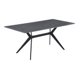 Tavolinë Olivet pakoworld mdf-gur ranor me pamje mermeri-këmbë metalike e zezë 180x90x76cm