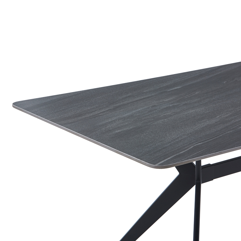 Tavolinë Olivet pakoworld mdf-gur ranor me pamje mermeri-këmbë metalike e zezë 180x90x76cm