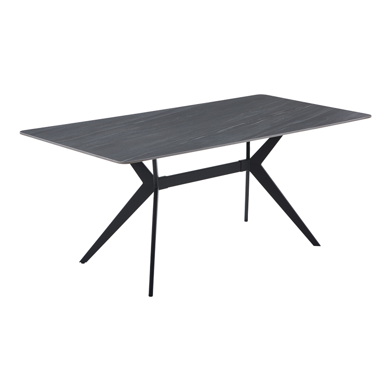 Tavolinë Olivet pakoworld mdf-gur ranor me pamje mermeri-këmbë metalike e zezë 180x90x76cm