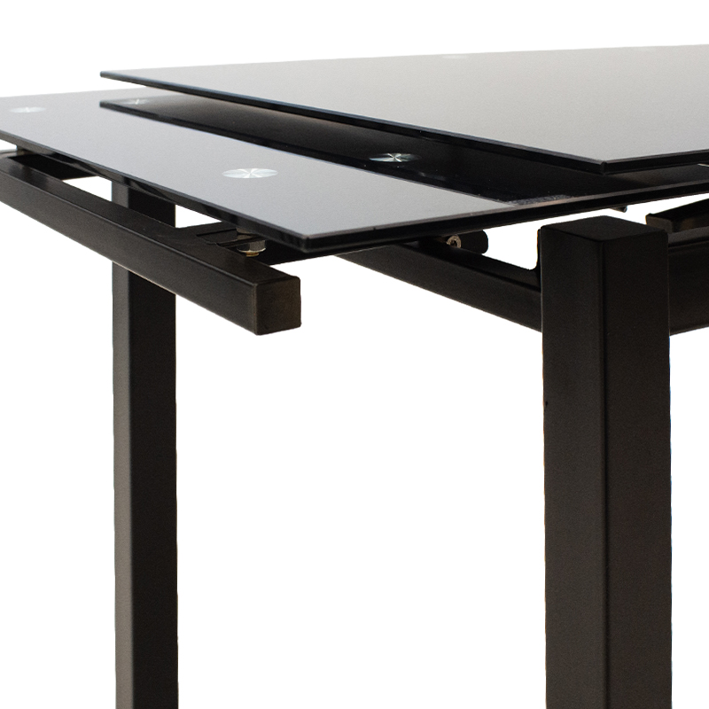 Tavolinë ngrënieje e zgjerueshme Finn pakoworld xham 8mm këmbë të zeza 110-170x70x75cm