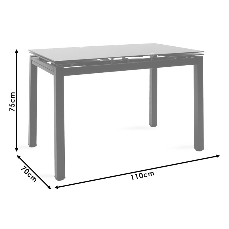 Tavolinë ngrënieje e zgjerueshme Finn pakoworld xham 8mm këmbë të zeza 110-170x70x75cm