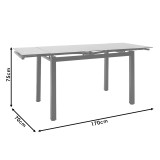Tavolinë ngrënieje e zgjerueshme Finn pakoworld xham 8mm këmbë të zeza 110-170x70x75cm