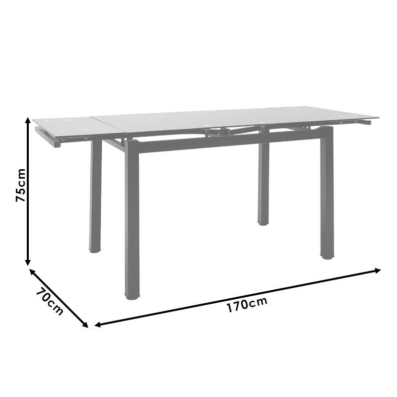 Tavolinë ngrënieje e zgjerueshme Finn pakoworld xham 8mm këmbë të zeza 110-170x70x75cm