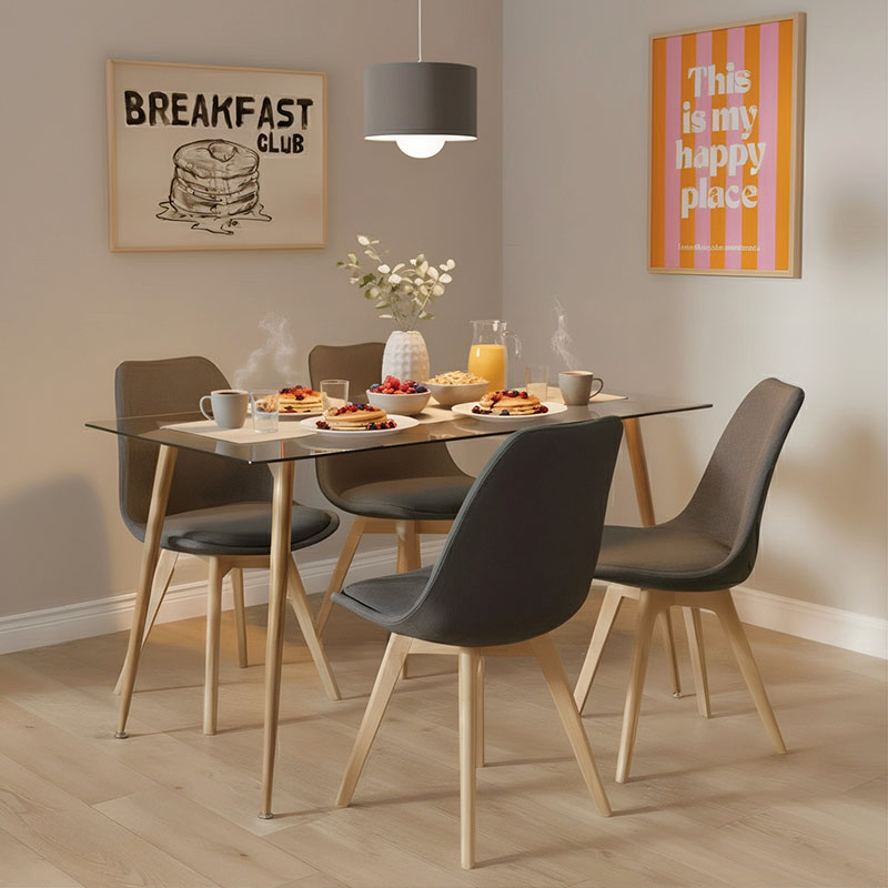 Tavolinë ngrënieje Chloe pakoworld xham gri e errët - këmbë natyrale 120x70x75cm