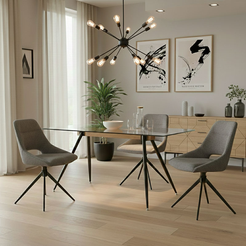 Tavolinë ngrënieje Astrid pakoworld xham 10mm këmbë të zeza 140x80x75cm