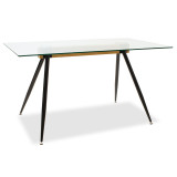Tavolinë ngrënieje Astrid pakoworld xham 10mm këmbë të zeza 140x80x75cm