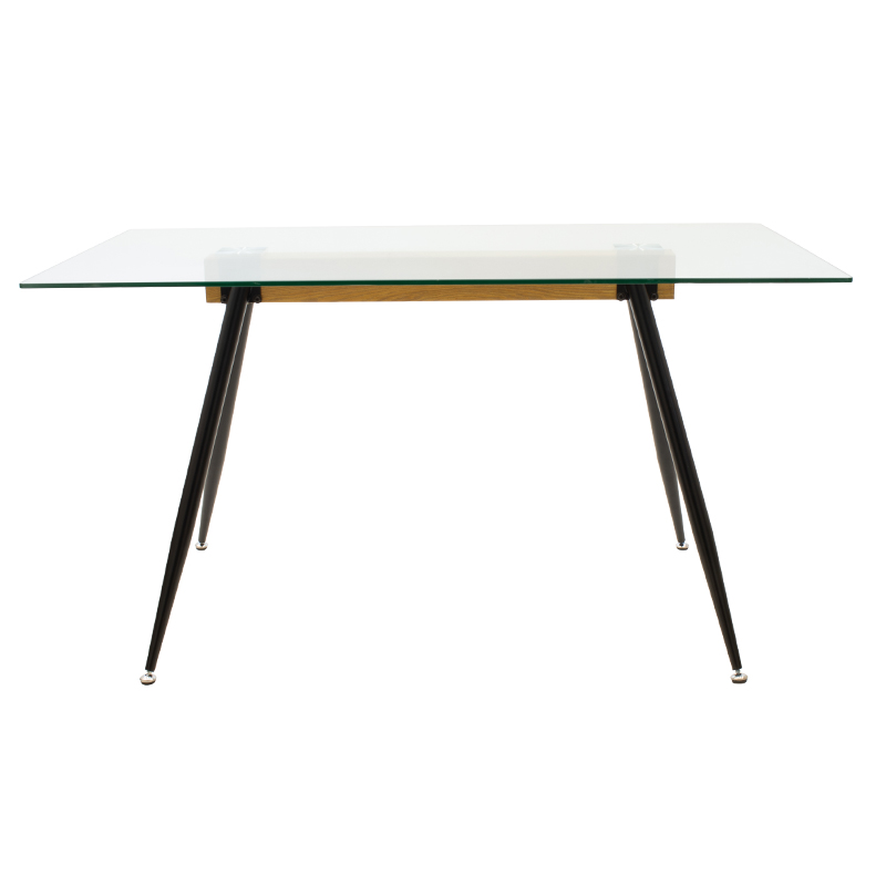 Tavolinë ngrënieje Astrid pakoworld xham 10mm këmbë të zeza 140x80x75cm