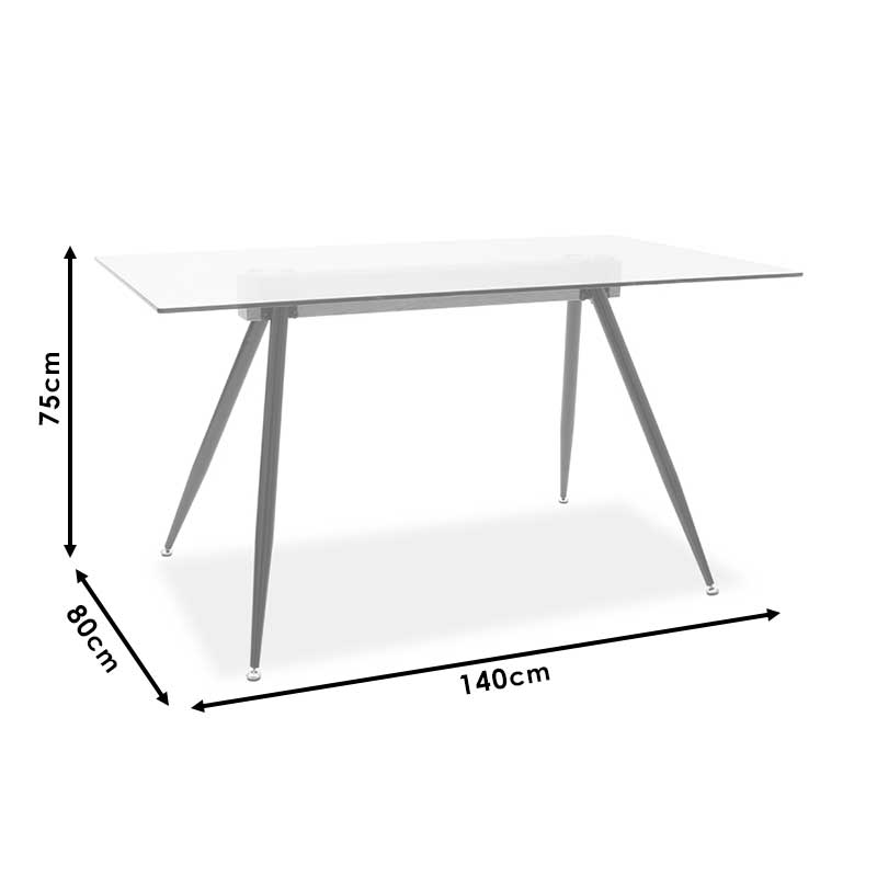 Tavolinë ngrënieje Astrid pakoworld xham 10mm këmbë të zeza 140x80x75cm