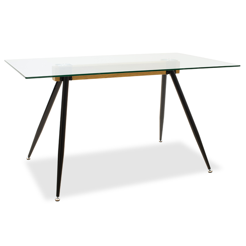 Tavolinë ngrënieje Astrid pakoworld xham 10mm këmbë të zeza 140x80x75cm