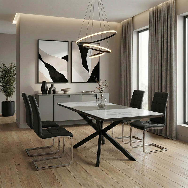 Tavolinë e zgjerueshme Palan pakoworld guri i sinterizuar me pamje mermeri-metal i zi 160-200x80x77cm