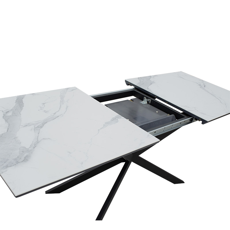 Tavolinë e zgjerueshme Palan pakoworld guri i sinterizuar me pamje mermeri-metal i zi 160-200x80x77cm