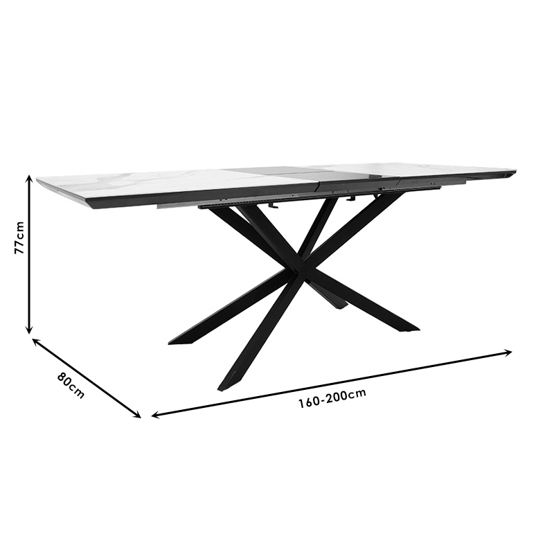 Tavolinë e zgjerueshme Palan pakoworld guri i sinterizuar me pamje mermeri-metal i zi 160-200x80x77cm