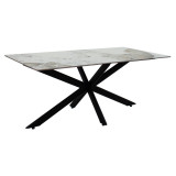 Tavolinë ngrënie Bethan pakoworld gur i sinterizuar mermer i bardhë - metal i zi dizajn këmbe 180x90x75cm