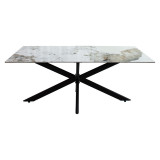 Tavolinë ngrënie Bethan pakoworld gur i sinterizuar mermer i bardhë - metal i zi dizajn këmbe 180x90x75cm