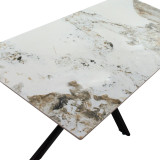 Tavolinë ngrënie Bethan pakoworld gur i sinterizuar mermer i bardhë - metal i zi dizajn këmbe 180x90x75cm