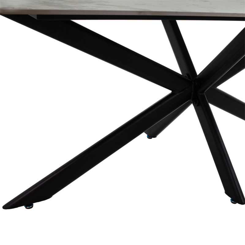 Tavolinë ngrënie Bethan pakoworld gur i sinterizuar mermer i bardhë - metal i zi dizajn këmbe 180x90x75cm