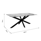 Tavolinë ngrënie Bethan pakoworld gur i sinterizuar mermer i bardhë - metal i zi dizajn këmbe 180x90x75cm
