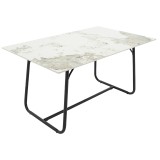 Tavolinë ngrënieje Revello pakoworld gur i sinterizuar mermer i bardhë - dizajn këmbe metalike e zezë 150x90x75cm