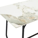 Tavolinë ngrënieje Revello pakoworld gur i sinterizuar mermer i bardhë - dizajn këmbe metalike e zezë 150x90x75cm