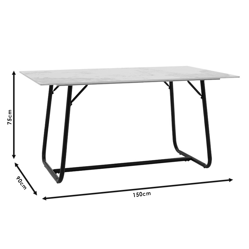 Tavolinë ngrënieje Revello pakoworld gur i sinterizuar mermer i zi - dizajn këmbe metalike e zezë 150x90x75cm