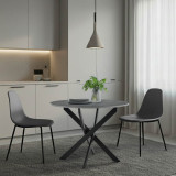 Tavolinë ngrënieje Dammero pakoworld mdf në ngjyrë gri të errët dhe këmbë metalike të zezë D100x75cm