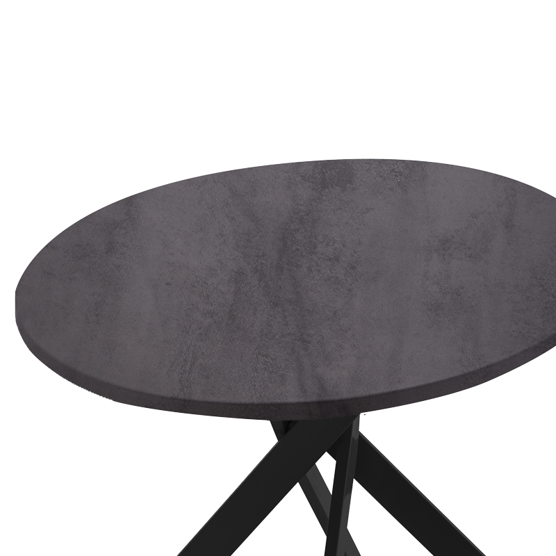 Tavolinë ngrënieje Dammero pakoworld mdf në ngjyrë gri të errët dhe këmbë metalike të zezë D100x75cm
