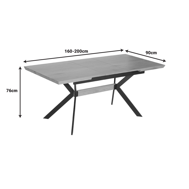 Jessamy pakoworld tavolinë e zgjerueshme MDF 43mm në nuancë natyrale dhe këmbë metalike të zeza 160/200x90x76cm
