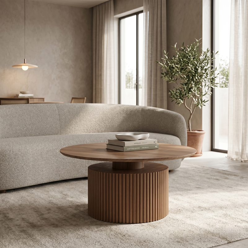 Tavolinë kafeje Opols pakoworld mdf në arrë D90x42cm