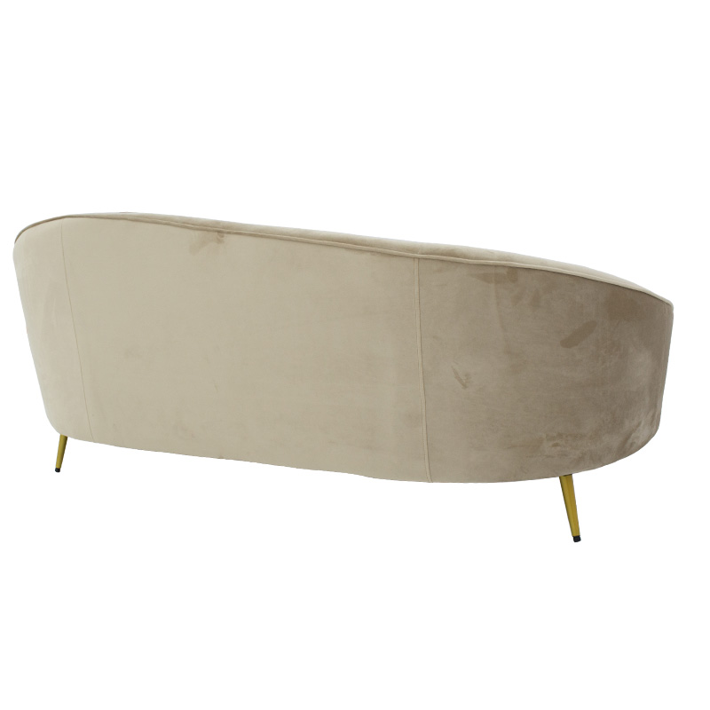 Divan 3 vendesh Amora pakoworld në kadife bezhë - metal i artë 180x81x77cm