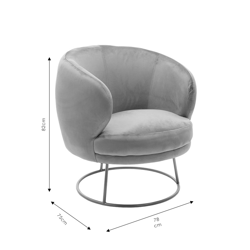 Fotel Rony pakoworld kadife gri 78x75x82cm