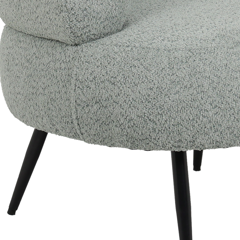 Kolltuk Foleja pakoworld pëlhurë boucle në ngjyrë jeshile të çelur me këmbë metalike të zeza 76x75x72cm
