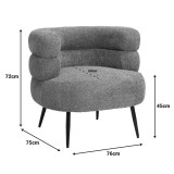 Fotel Foleja pakoworld pëlhurë boucle në ngjyrë molle të kalbur me këmbë metalike të zeza 76x75x72cm