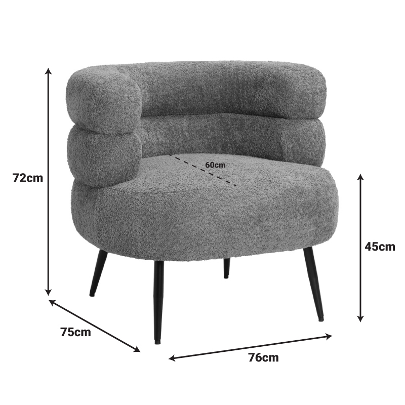Fotel Foleja pakoworld pëlhurë boucle në ngjyrë molle të kalbur me këmbë metalike të zeza 76x75x72cm
