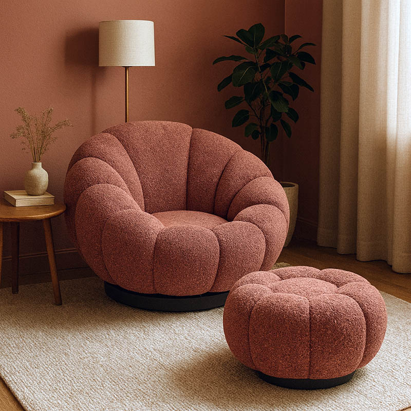 Fotel Nester pakoworld rrotullues me stol, pëlhurë boucle në ngjyrë molle të kalbur 98x97x69cm