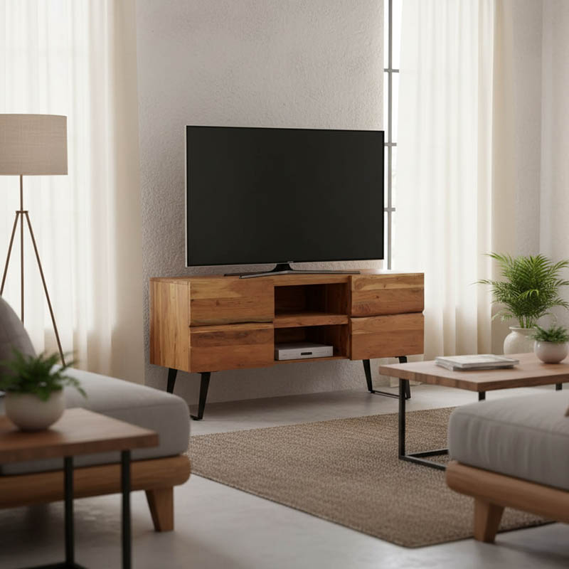 Komodinë TV Dervie pakoworld dru masiv akacie natyrale 130x43.5x66.5cm
